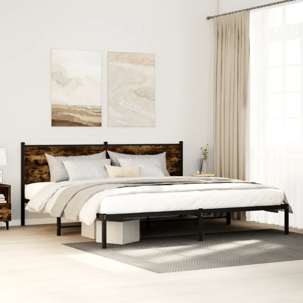 Letto matrimoniale | Letto per adulti | Giroletto senza Materaso in Metallo Rovere Fumo 200x200 cm - Image 2