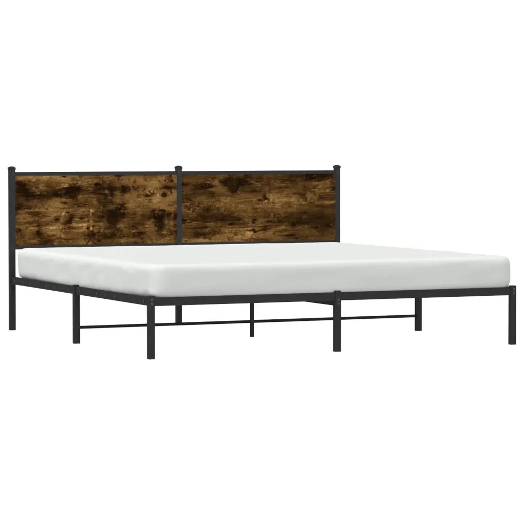 Letto matrimoniale | Letto per adulti | Giroletto senza Materaso in Metallo Rovere Fumo 200x200 cm - Image 4