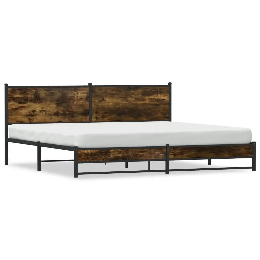 Letto matrimoniale | Letto per adulti | Giroletto senza Materaso in Metallo Rovere Fumo 200x200 cm