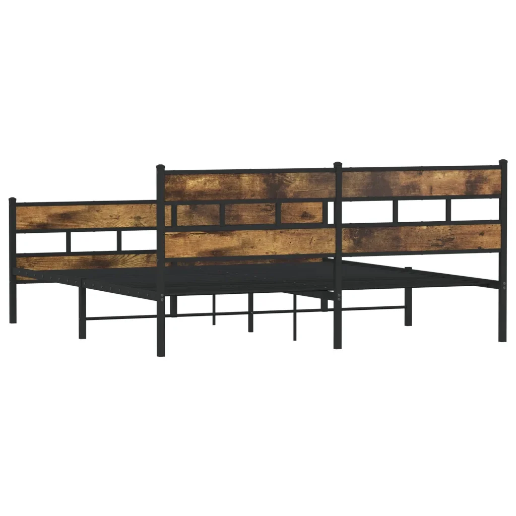 Letto matrimoniale | Letto per adulti | Giroletto senza Materaso in Metallo Rovere Fumo 200x200 cm - Image 6