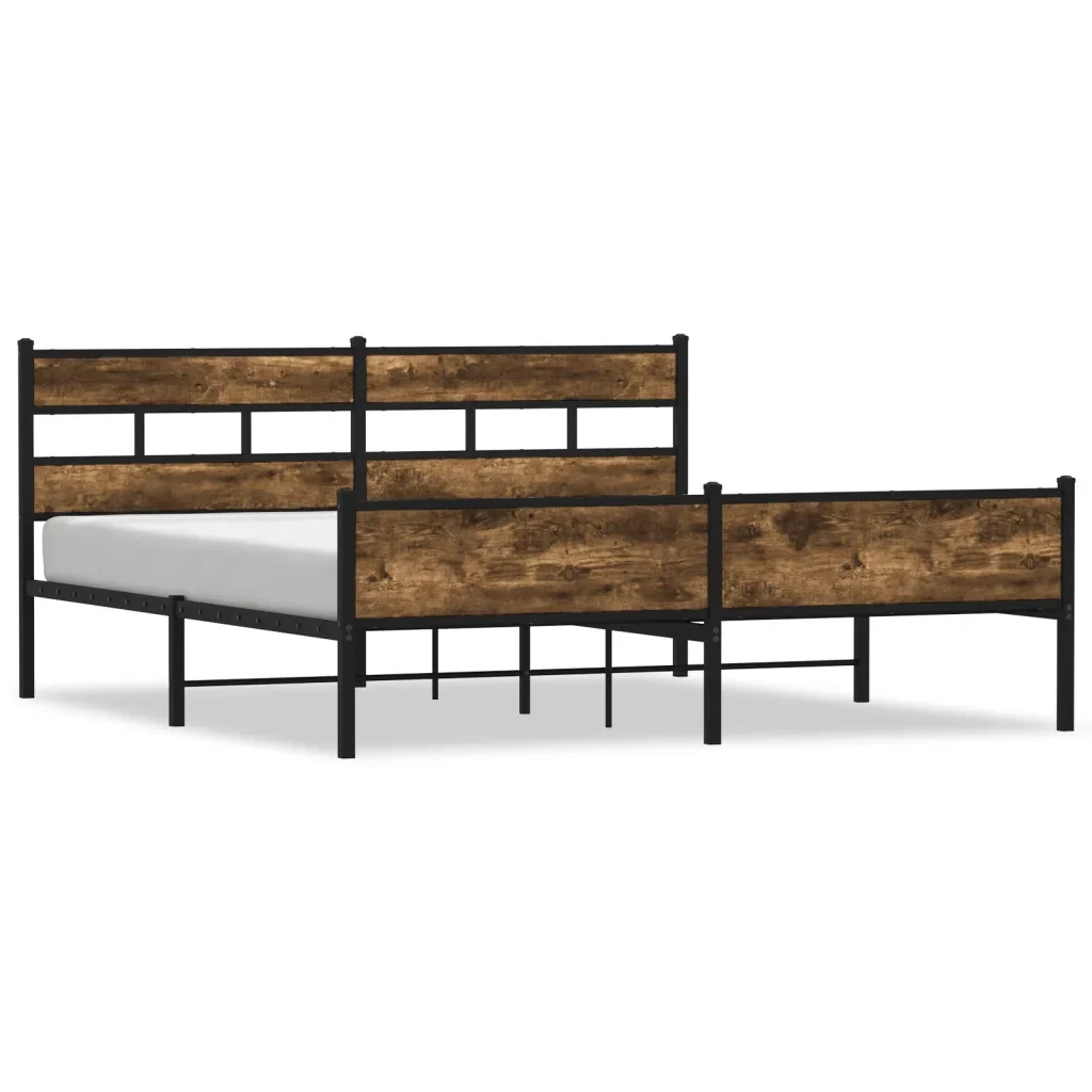 Letto matrimoniale | Letto per adulti | Giroletto senza Materaso in Metallo Rovere Fumo 200x200 cm
