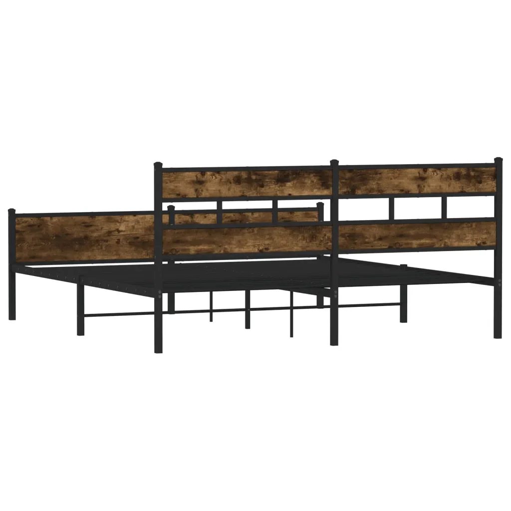 Letto matrimoniale | Letto per adulti | Giroletto senza Materaso in Metallo Rovere Fumo 200x200 cm - Image 6
