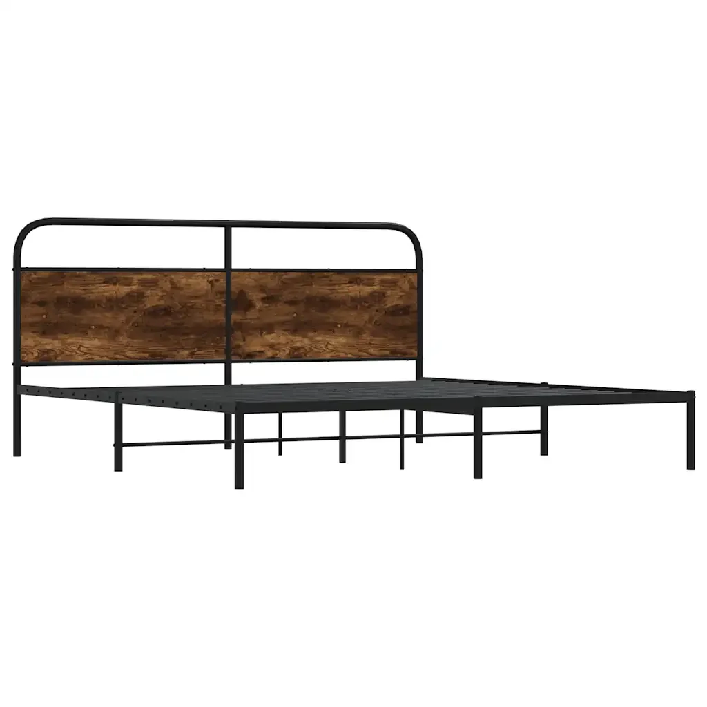 Letto matrimoniale | Letto per adulti | Giroletto senza Materaso in Metallo Rovere Fumo 200x200 cm - Image 4