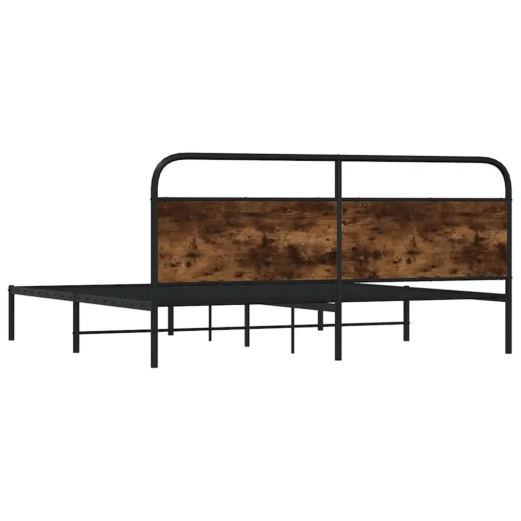 Letto matrimoniale | Letto per adulti | Giroletto senza Materaso in Metallo Rovere Fumo 200x200 cm - Image 7