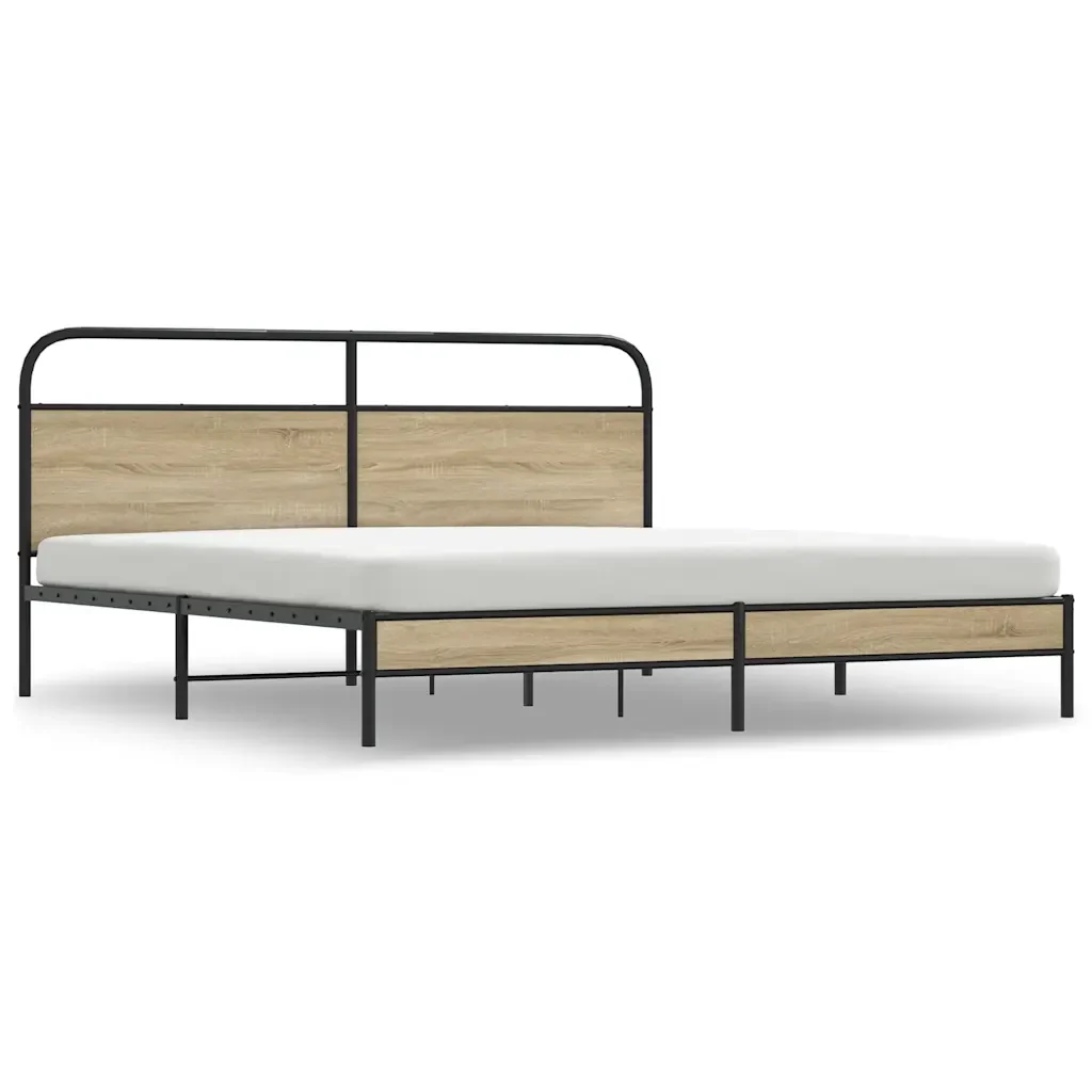 Letto matrimoniale | Letto per adulti | Giroletto senza Materaso in Metallo Rovere Fumo 200x200 cm