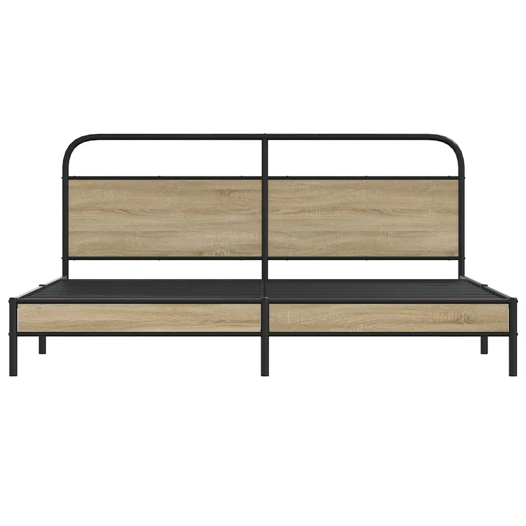 Letto matrimoniale | Letto per adulti | Giroletto senza Materaso in Metallo Rovere Fumo 200x200 cm - Image 5