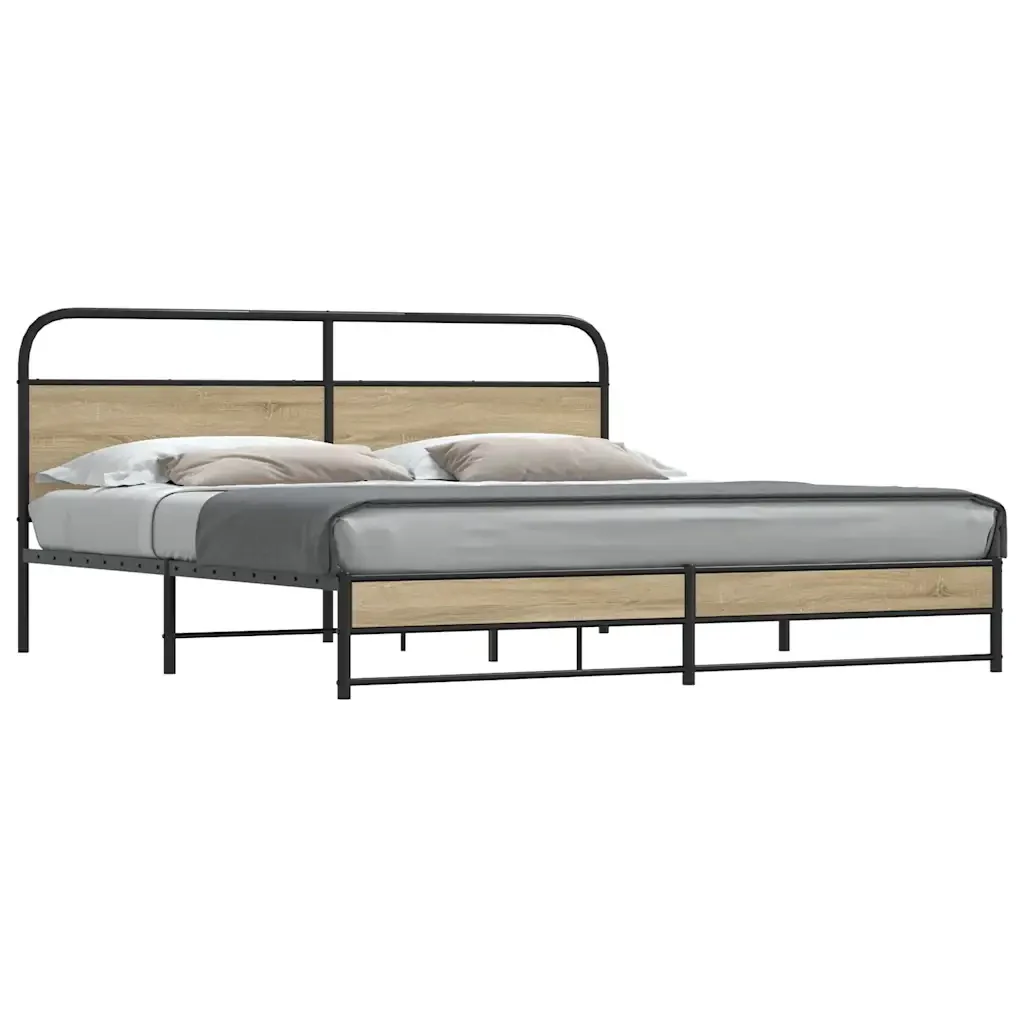 Letto matrimoniale | Letto per adulti | Giroletto senza Materaso in Metallo Rovere Fumo 200x200 cm - Image 4