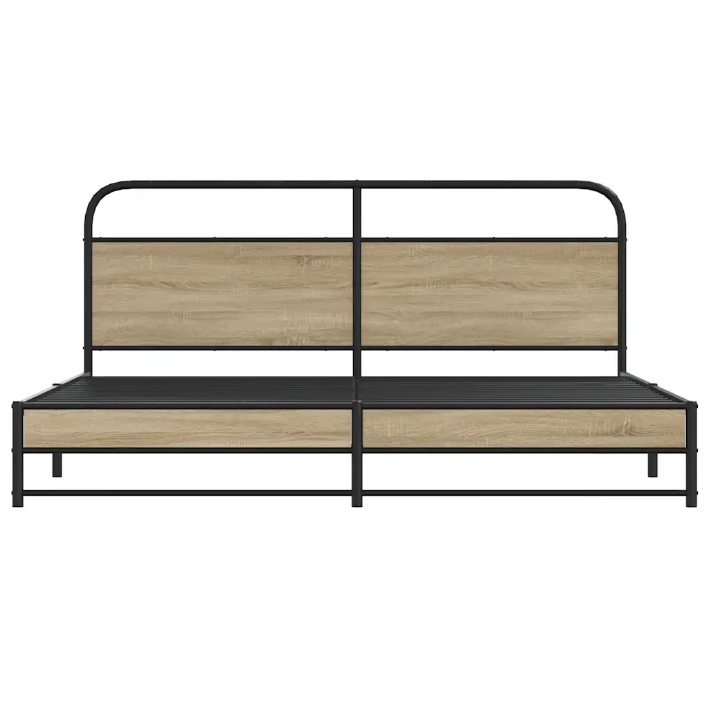 Letto matrimoniale | Letto per adulti | Giroletto senza Materaso in Metallo Rovere Fumo 200x200 cm - Image 5