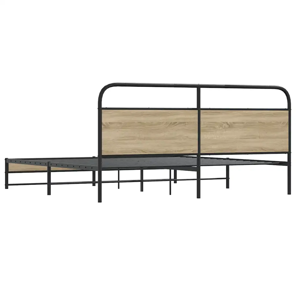 Letto matrimoniale | Letto per adulti | Giroletto senza Materaso in Metallo Rovere Fumo 200x200 cm - Image 7