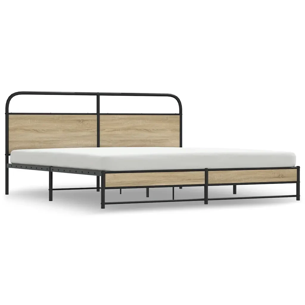 Letto matrimoniale | Letto per adulti | Giroletto senza Materaso in Metallo Rovere Fumo 200x200 cm
