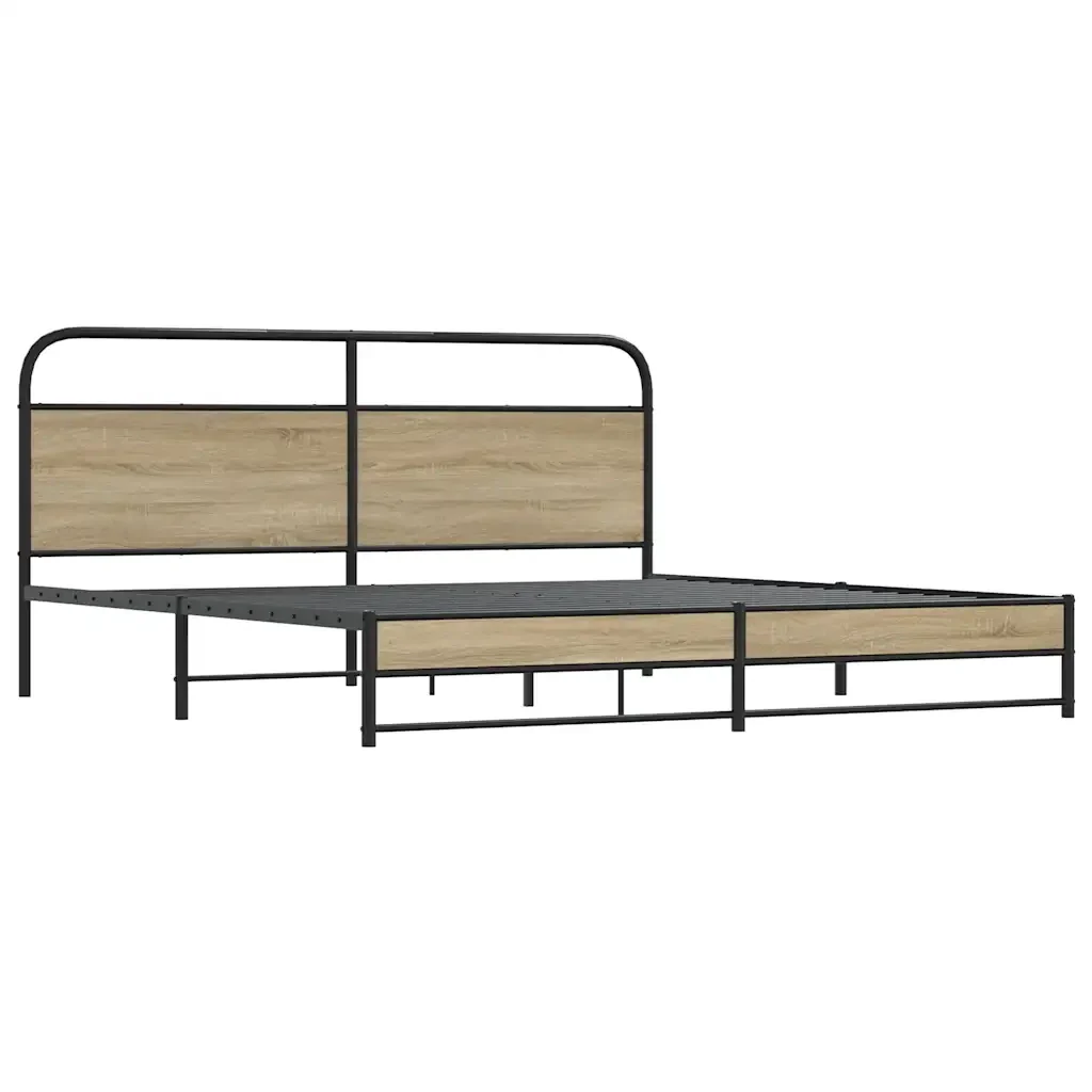 Letto matrimoniale | Letto per adulti | Giroletto senza Materaso in Metallo Rovere Fumo 200x200 cm - Image 4