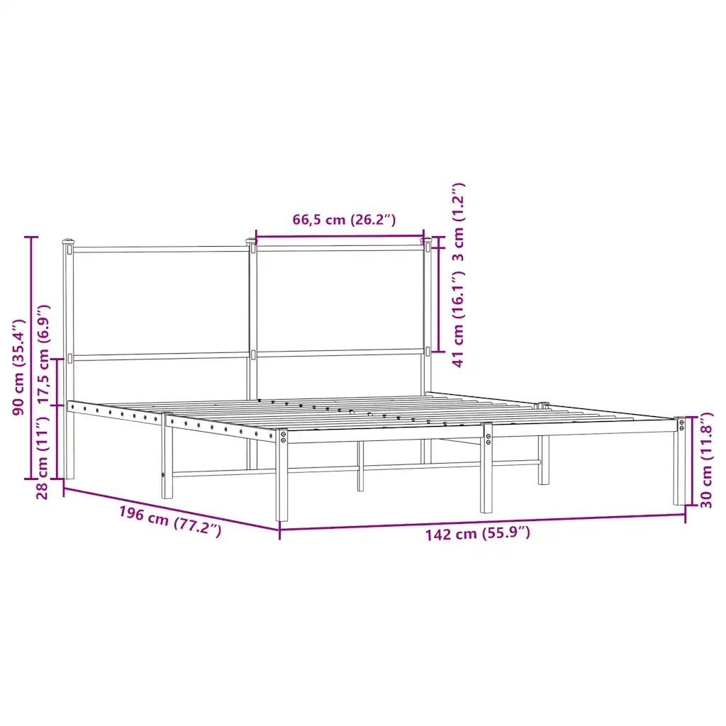 Letto matrimoniale | Letto per adulti | Giroletto senza Materaso in Metallo Rovere Marrone 137x190 cm - Image 10
