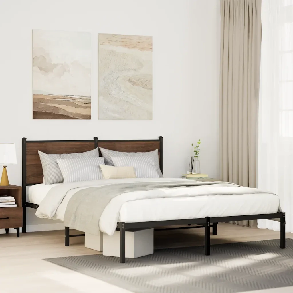 Letto matrimoniale | Letto per adulti | Giroletto senza Materaso in Metallo Rovere Marrone 137x190 cm - Image 2