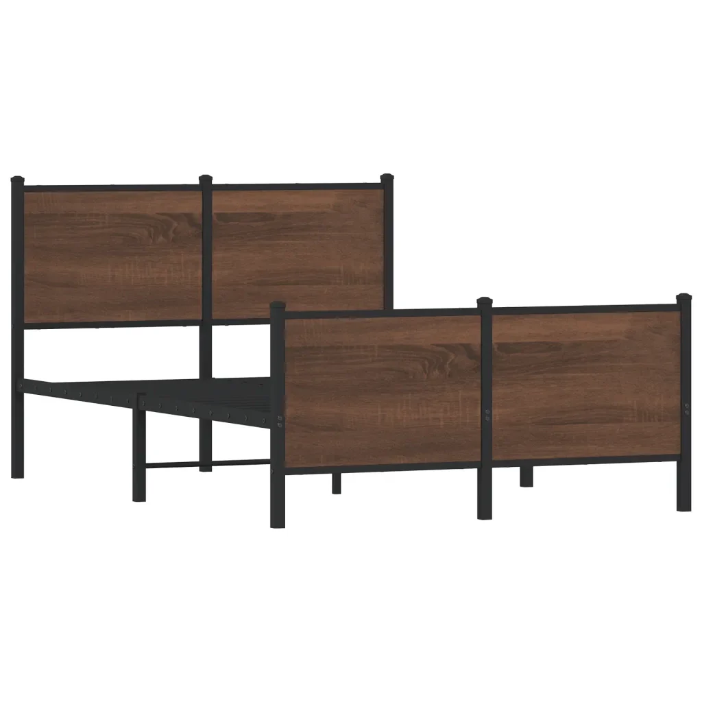 Letto matrimoniale | Letto per adulti | Giroletto senza Materaso in Metallo Rovere Marrone 137x190 cm - Image 4