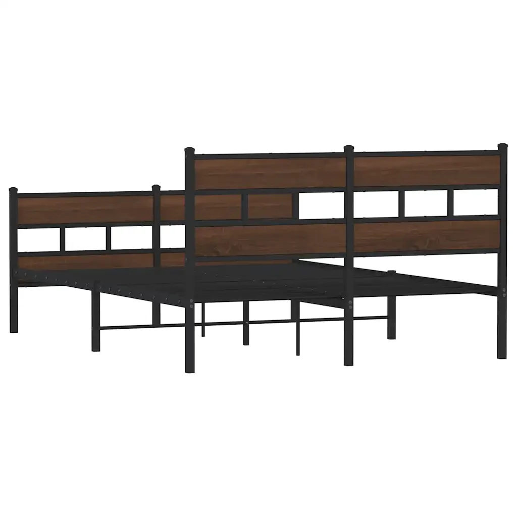 Letto matrimoniale | Letto per adulti | Giroletto senza Materaso in Metallo Rovere Marrone 150x200 cm - Image 6
