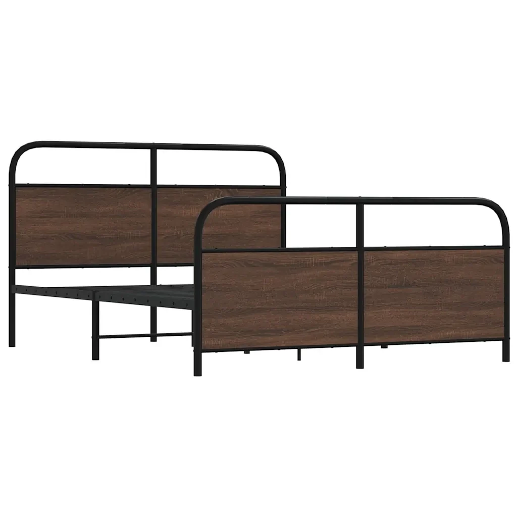 Letto matrimoniale | Letto per adulti | Giroletto senza Materaso in Metallo Rovere Marrone 150x200 cm - Image 3