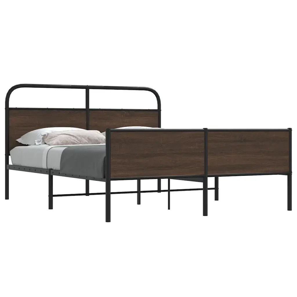 Letto matrimoniale | Letto per adulti | Giroletto senza Materaso in Metallo Rovere Marrone 150x200 cm - Image 2