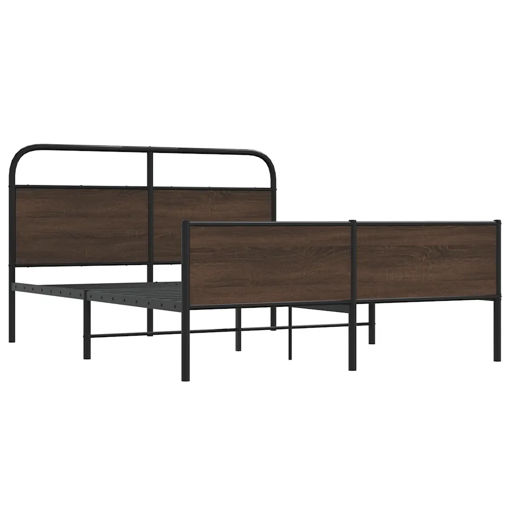 Letto matrimoniale | Letto per adulti | Giroletto senza Materaso in Metallo Rovere Marrone 150x200 cm - Image 3