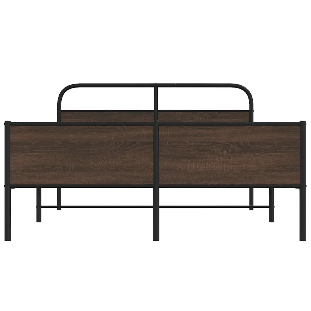 Letto matrimoniale | Letto per adulti | Giroletto senza Materaso in Metallo Rovere Marrone 150x200 cm - Image 5
