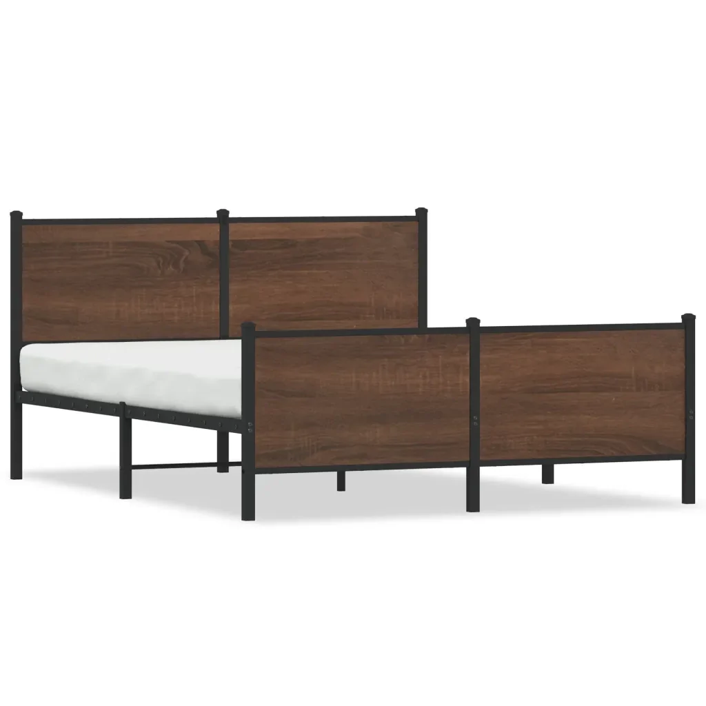 Letto matrimoniale | Letto per adulti | Giroletto senza Materaso in Metallo Rovere Marrone 150x200 cm
