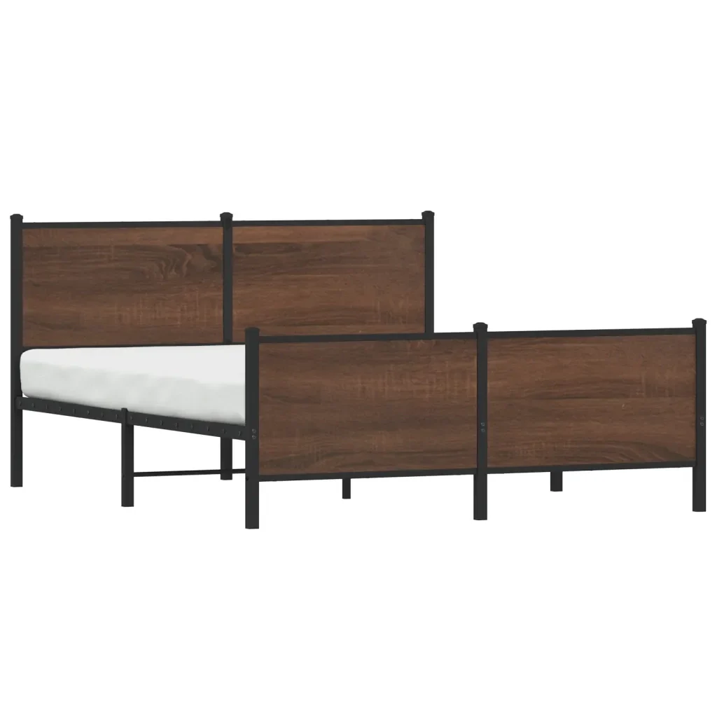 Letto matrimoniale | Letto per adulti | Giroletto senza Materaso in Metallo Rovere Marrone 150x200 cm - Image 4