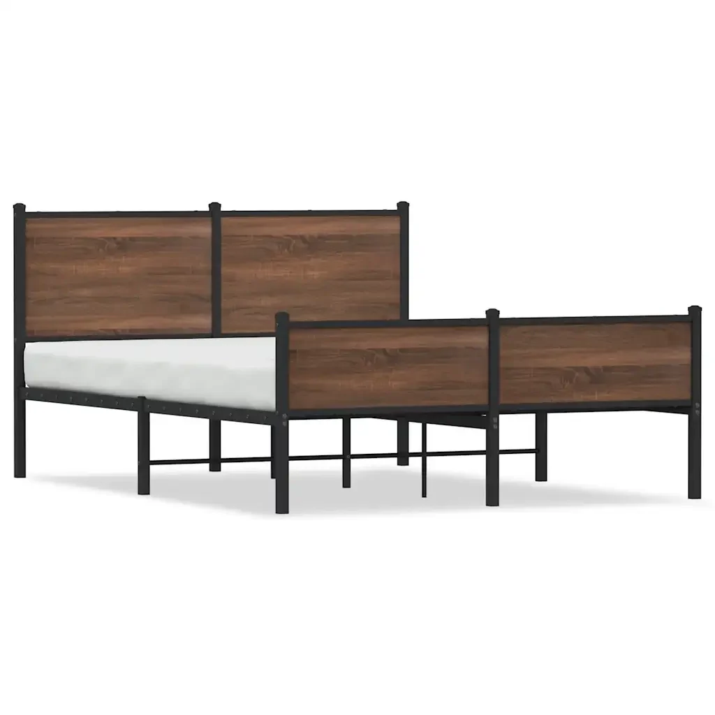 Letto matrimoniale | Letto per adulti | Giroletto senza Materaso in Metallo Rovere Marrone 150x200 cm