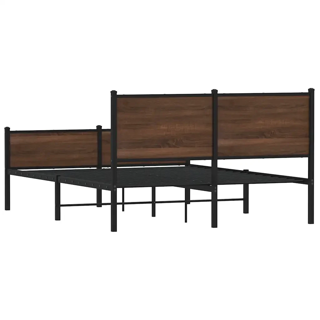 Letto matrimoniale | Letto per adulti | Giroletto senza Materaso in Metallo Rovere Marrone 150x200 cm - Image 7