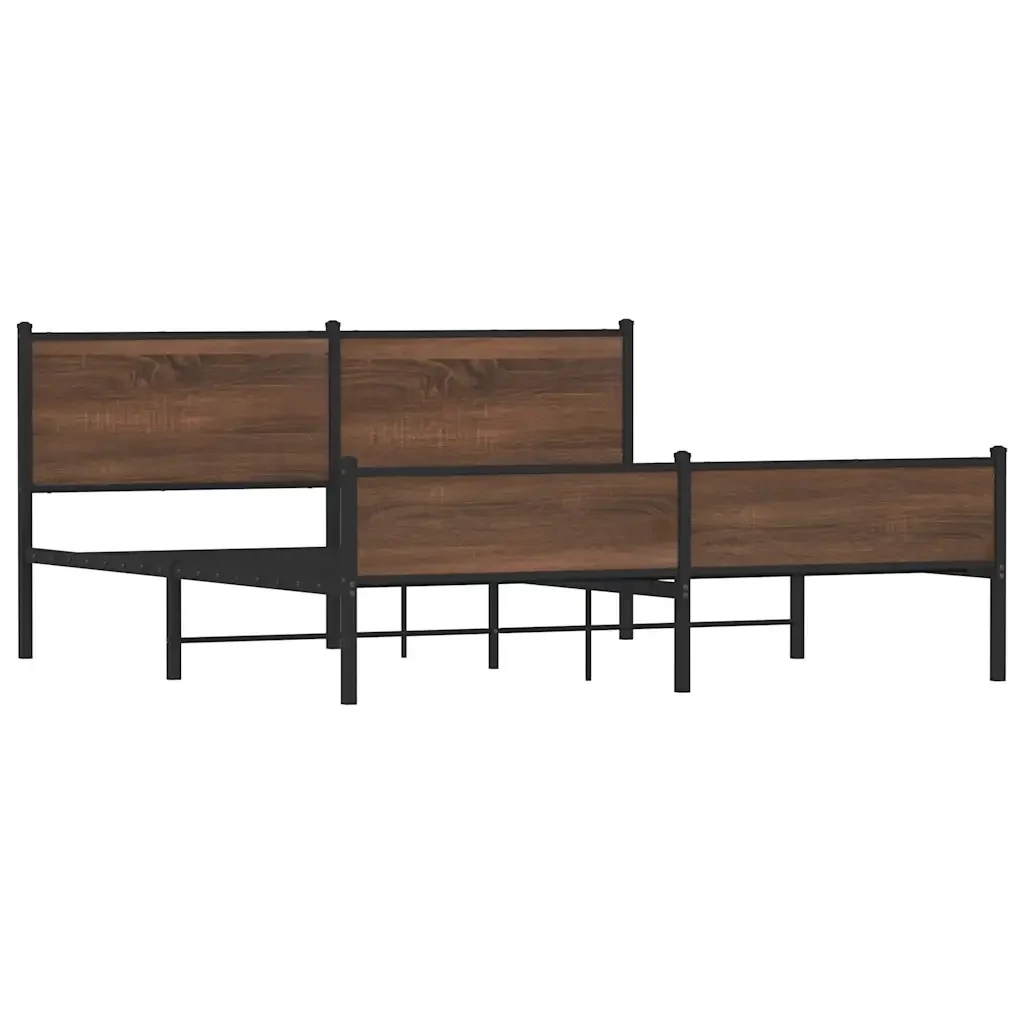 Letto matrimoniale | Letto per adulti | Giroletto senza Materaso in Metallo Rovere Marrone 160x200 cm - Image 3