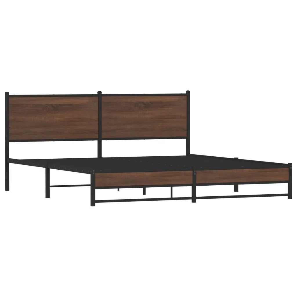 Letto matrimoniale | Letto per adulti | Giroletto senza Materaso in Metallo Rovere Marrone 160x200 cm - Image 4