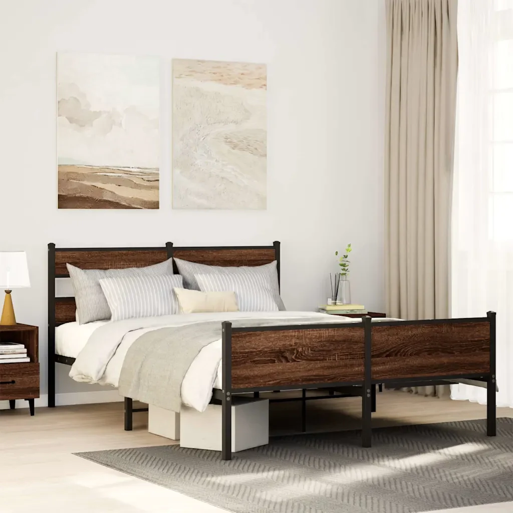 Letto matrimoniale | Letto per adulti | Giroletto senza Materaso in Metallo Rovere Marrone 160x200 cm - Image 2