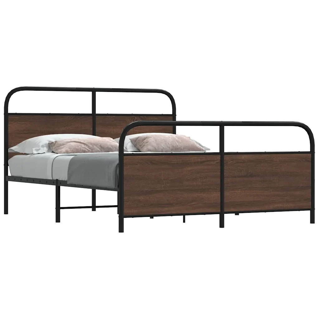 Letto matrimoniale | Letto per adulti | Giroletto senza Materaso in Metallo Rovere Marrone 160x200 cm - Image 2