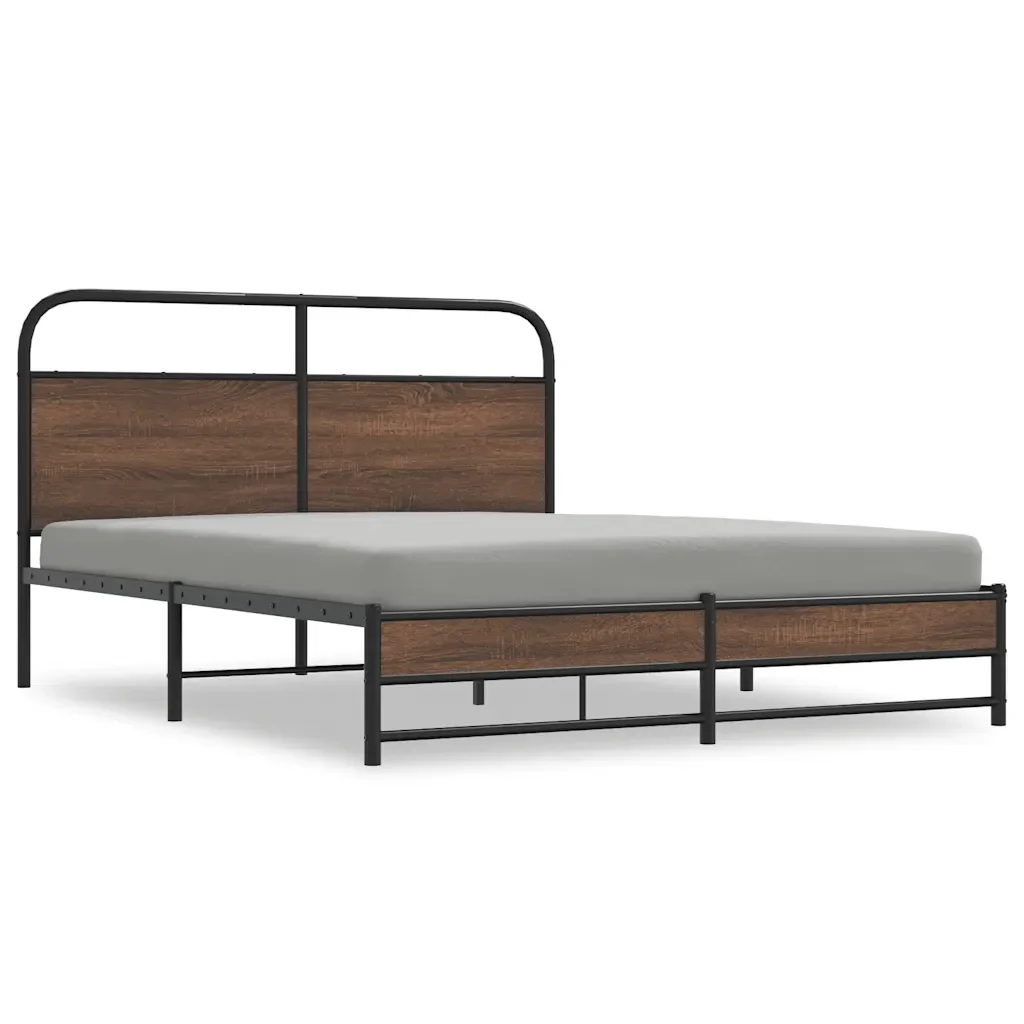 Letto matrimoniale | Letto per adulti | Giroletto senza Materaso in Metallo Rovere Marrone 160x200 cm