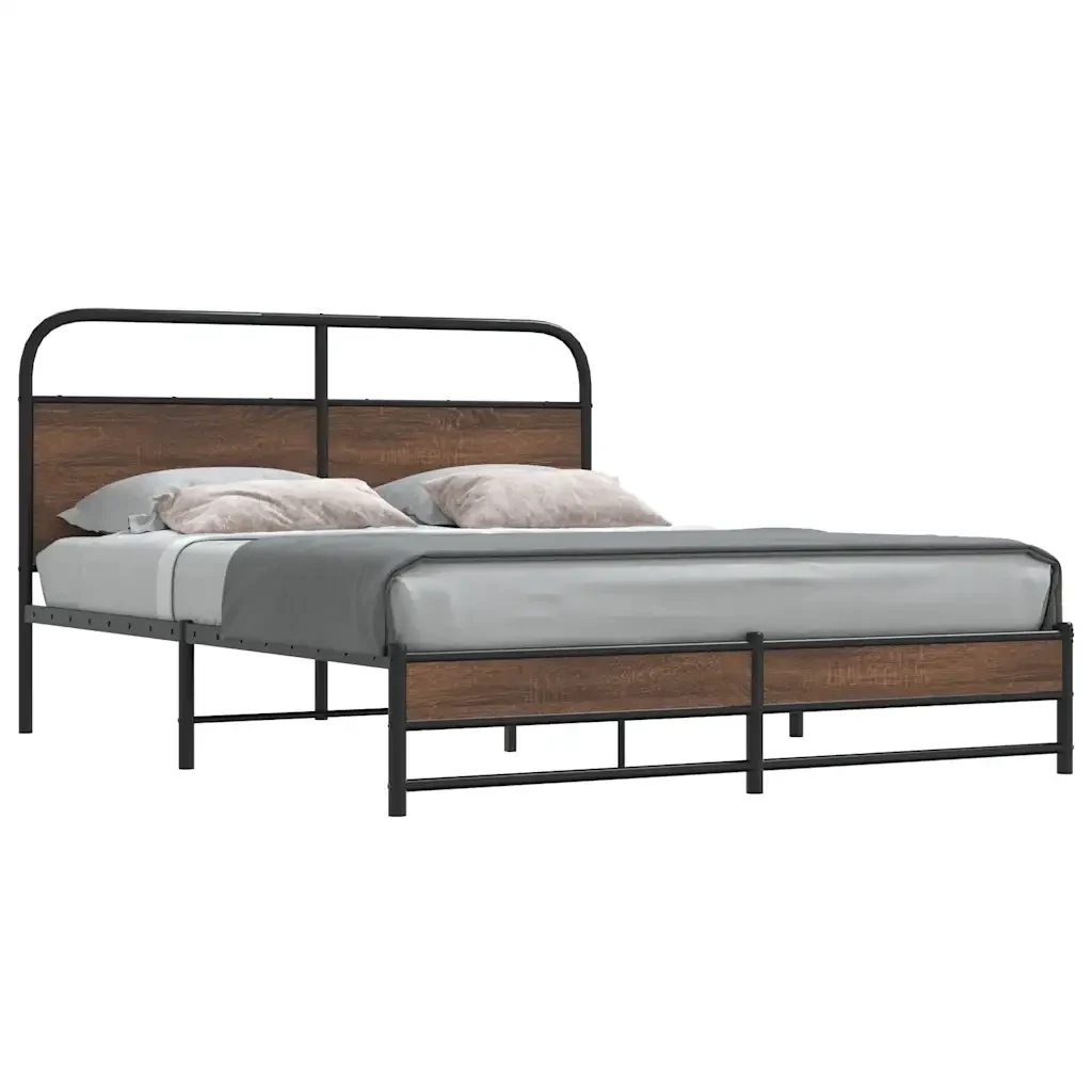 Letto matrimoniale | Letto per adulti | Giroletto senza Materaso in Metallo Rovere Marrone 160x200 cm - Image 2