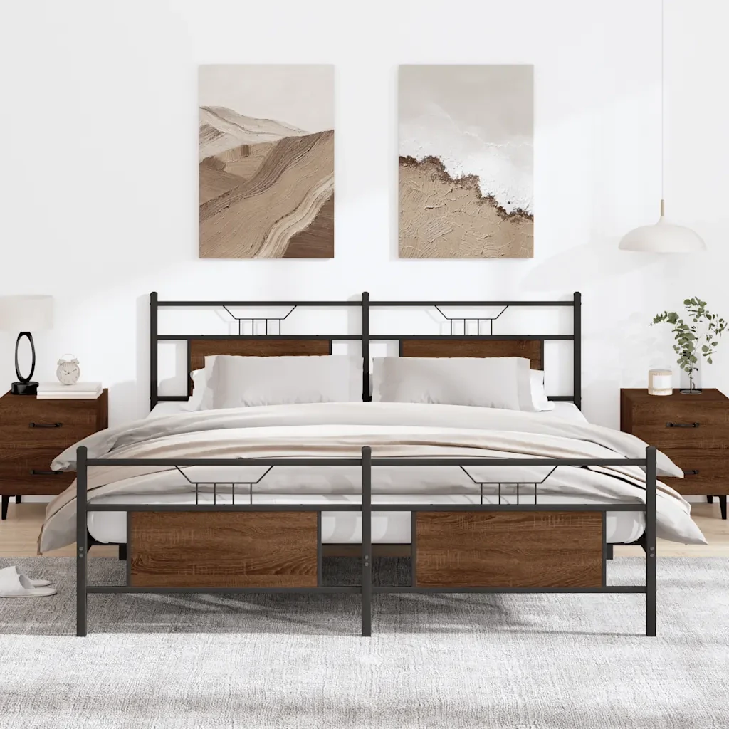 Letto matrimoniale | Letto per adulti | Giroletto senza Materaso in Metallo Rovere Marrone 160x200 cm - Image 2