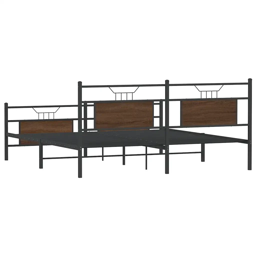 Letto matrimoniale | Letto per adulti | Giroletto senza Materaso in Metallo Rovere Marrone 160x200 cm - Image 8