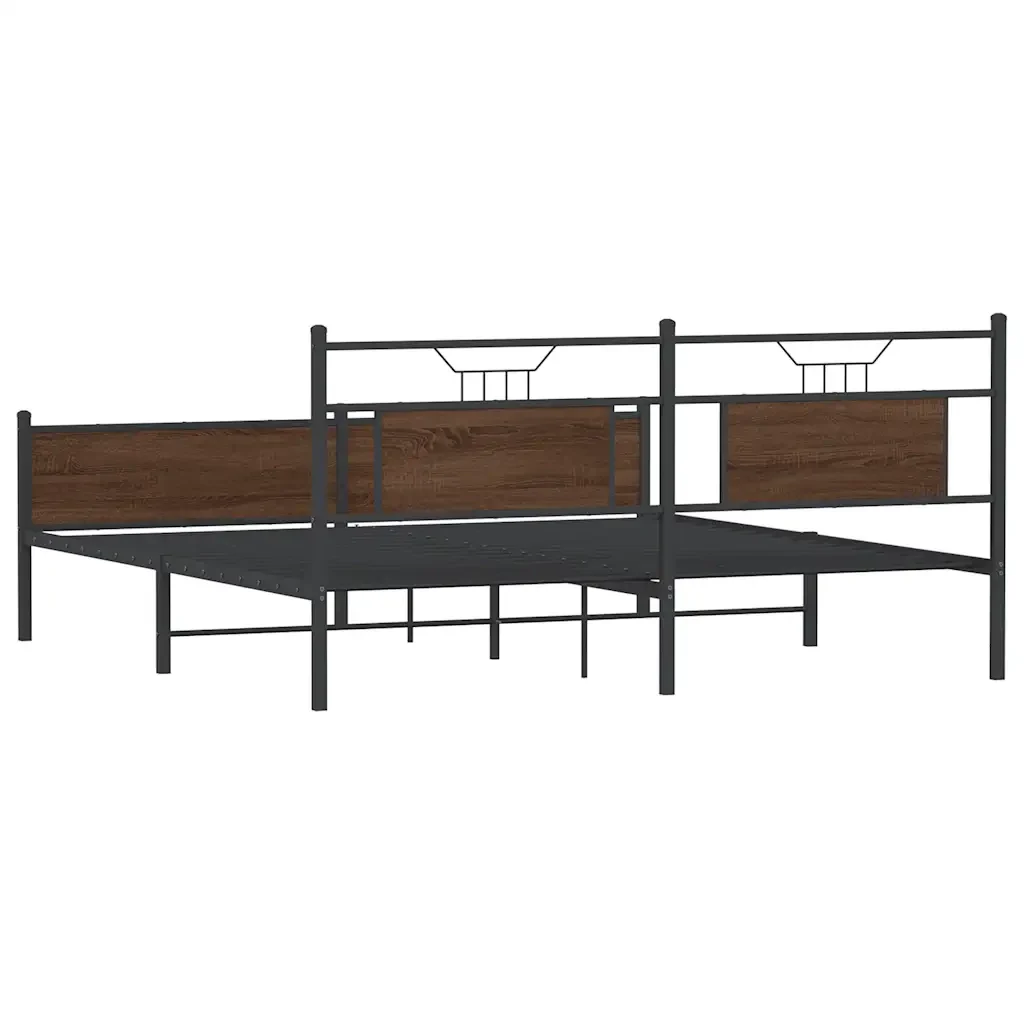 Letto matrimoniale | Letto per adulti | Giroletto senza Materaso in Metallo Rovere Marrone 160x200 cm - Image 8