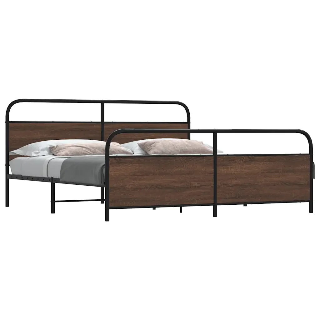 Letto matrimoniale | Letto per adulti | Giroletto senza Materaso in Metallo Rovere Marrone 180x200 cm - Image 2