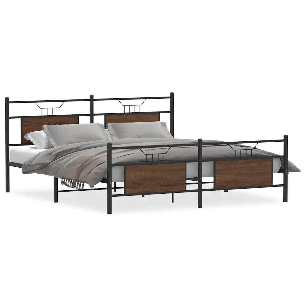 Letto matrimoniale | Letto per adulti | Giroletto senza Materaso in Metallo Rovere Marrone 180x200 cm