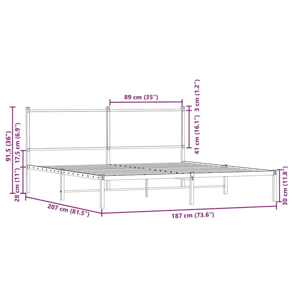 Letto matrimoniale | Letto per adulti | Giroletto senza Materaso in Metallo Rovere Marrone 180x200 cm - Image 10