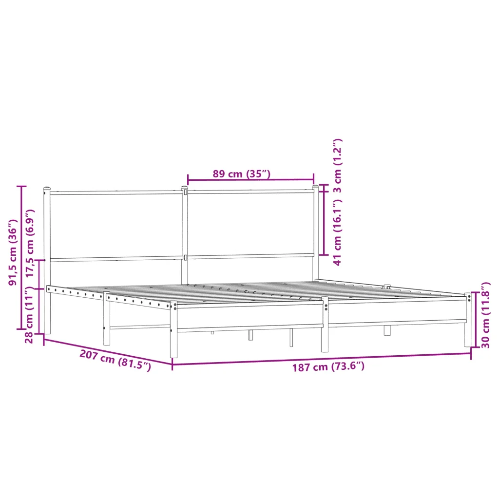Letto matrimoniale | Letto per adulti | Giroletto senza Materaso in Metallo Rovere Marrone 180x200 cm - Image 10