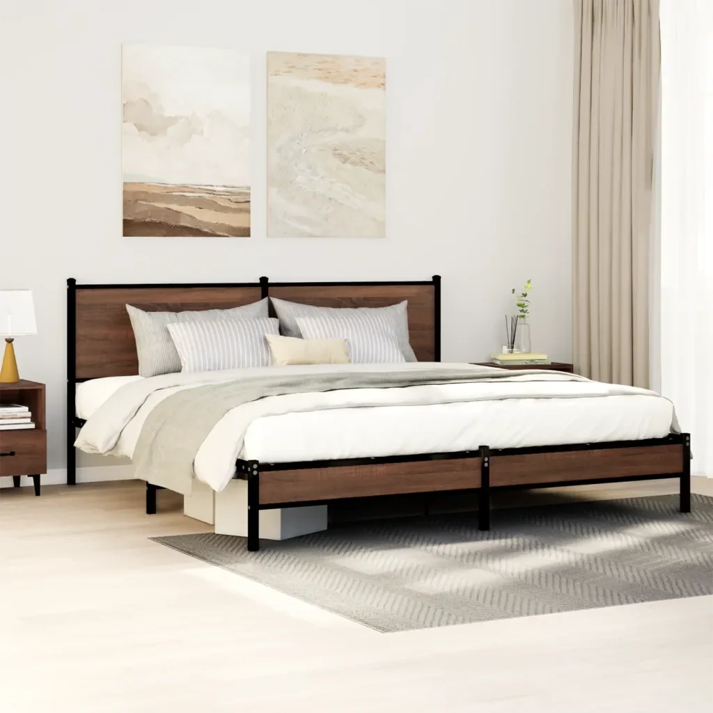 Letto matrimoniale | Letto per adulti | Giroletto senza Materaso in Metallo Rovere Marrone 180x200 cm - Image 2