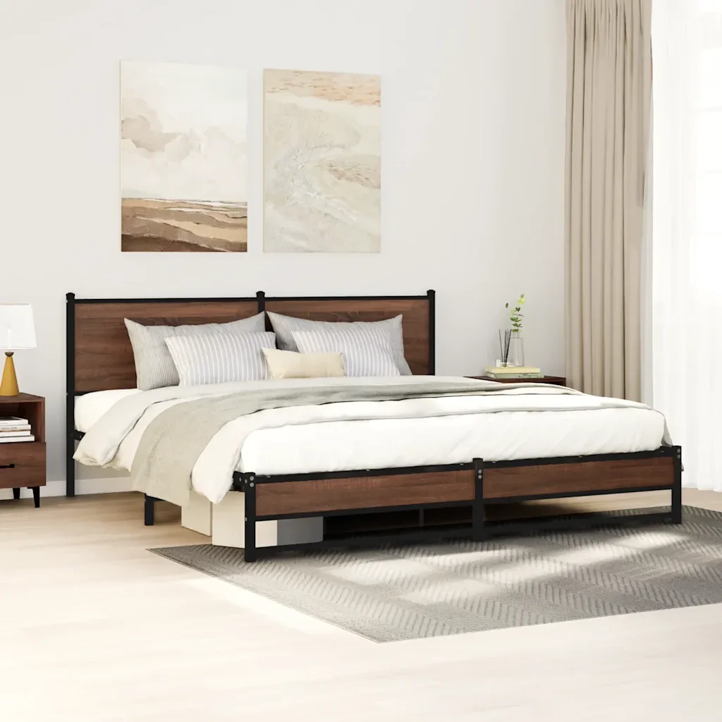 Letto matrimoniale | Letto per adulti | Giroletto senza Materaso in Metallo Rovere Marrone 180x200 cm - Image 2