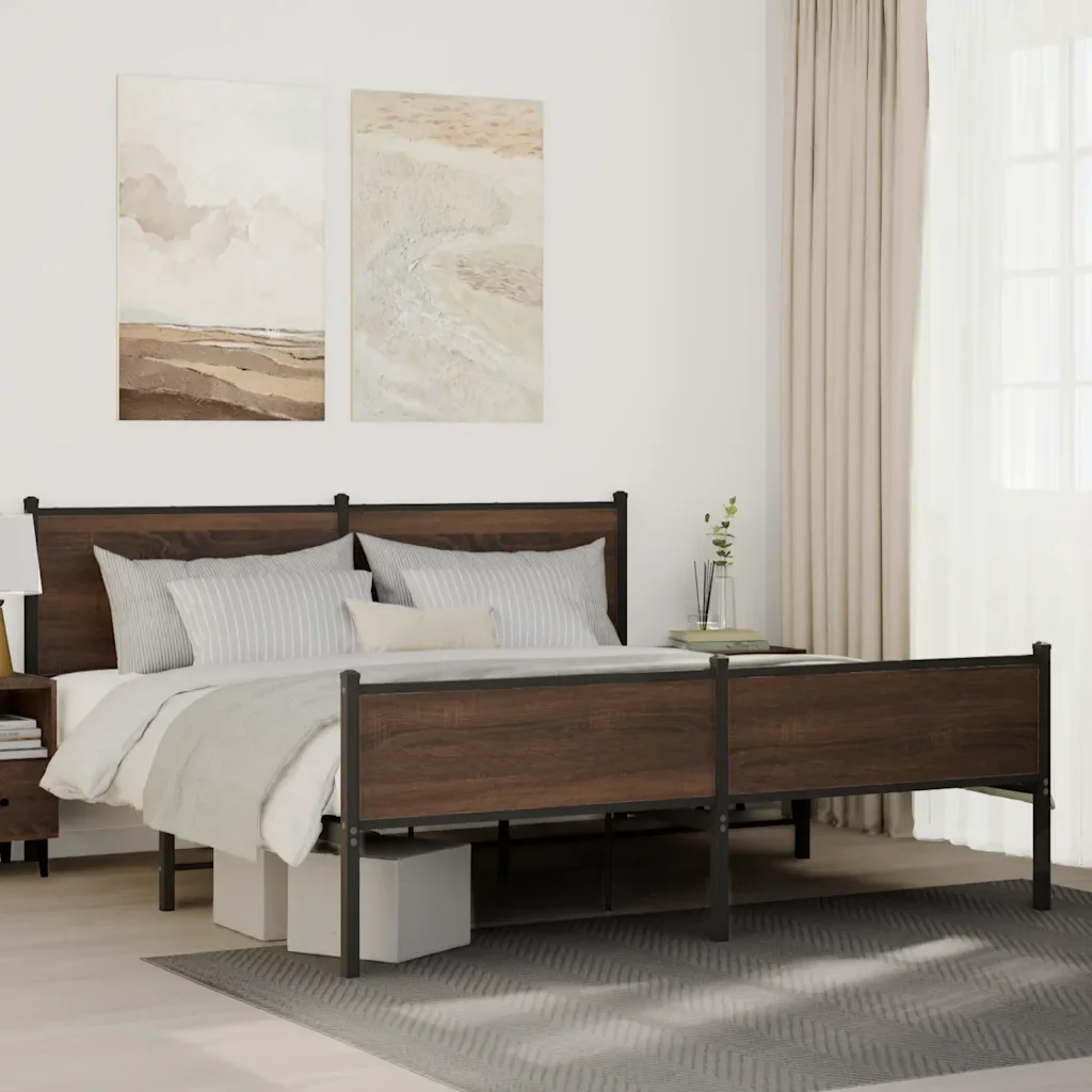 Letto matrimoniale | Letto per adulti | Giroletto senza Materaso in Metallo Rovere Marrone 180x200 cm - Image 2