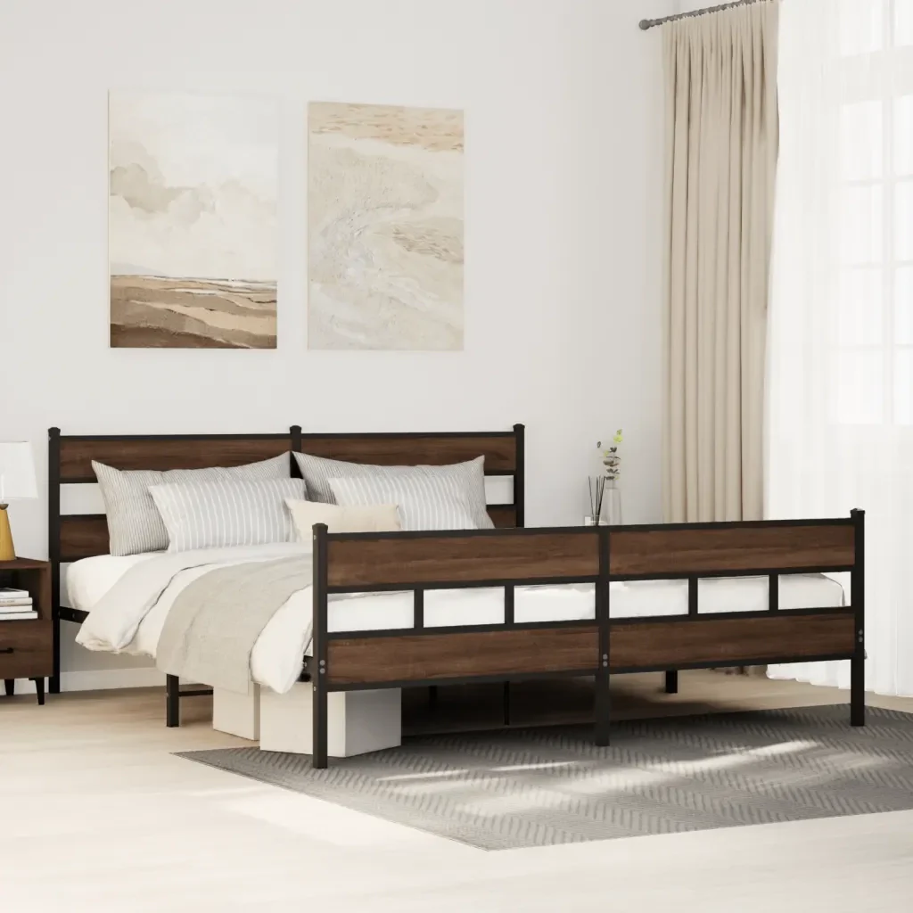 Letto matrimoniale | Letto per adulti | Giroletto senza Materaso in Metallo Rovere Marrone 180x200 cm - Image 2