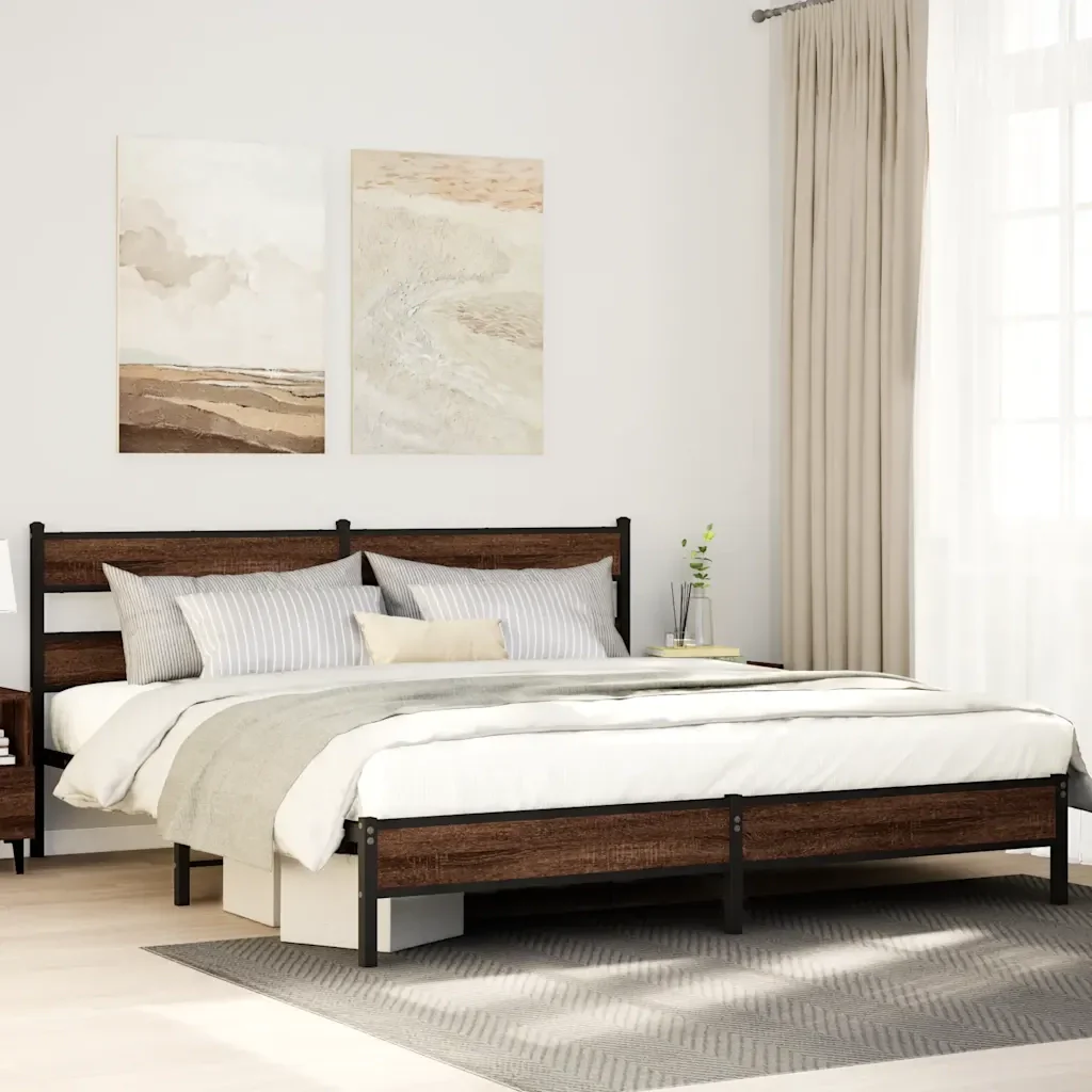 Letto matrimoniale | Letto per adulti | Giroletto senza Materaso in Metallo Rovere Marrone 180x200 cm - Image 2