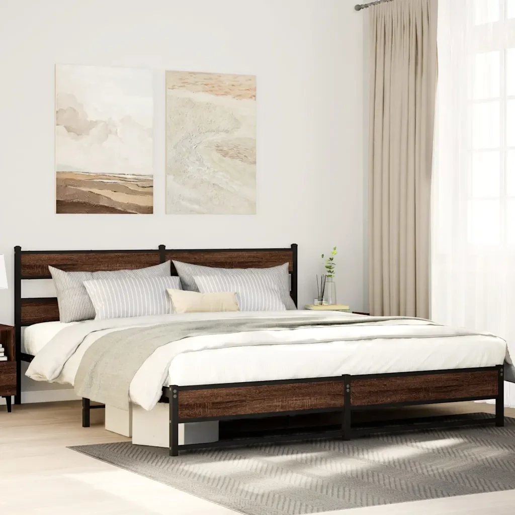 Letto matrimoniale | Letto per adulti | Giroletto senza Materaso in Metallo Rovere Marrone 180x200 cm - Image 2