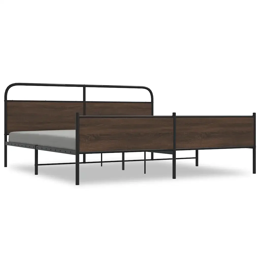 Letto matrimoniale | Letto per adulti | Giroletto senza Materaso in Metallo Rovere Marrone 183x213 cm