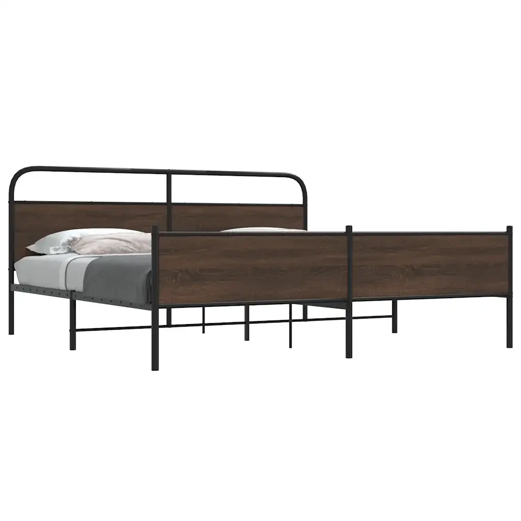 Letto matrimoniale | Letto per adulti | Giroletto senza Materaso in Metallo Rovere Marrone 183x213 cm - Image 2