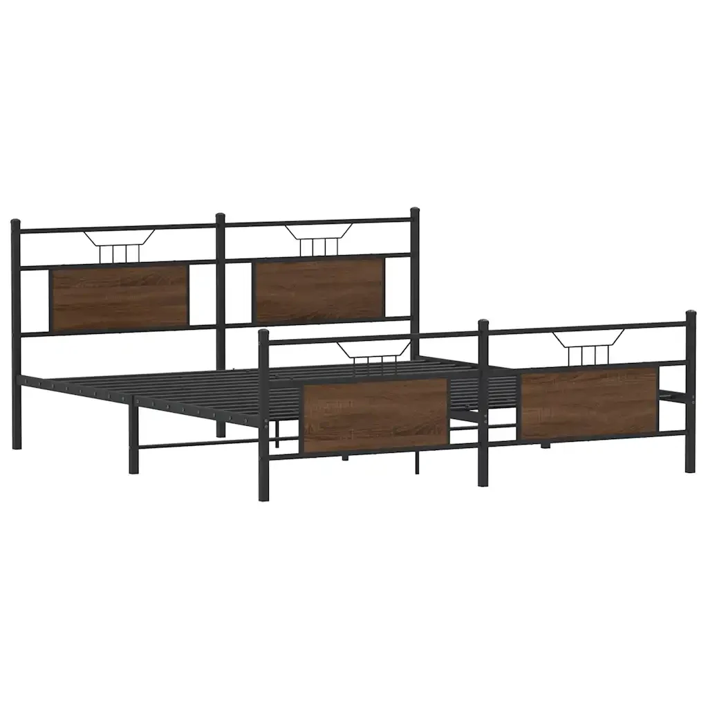 Letto matrimoniale | Letto per adulti | Giroletto senza Materaso in Metallo Rovere Marrone 183x213 cm - Image 5