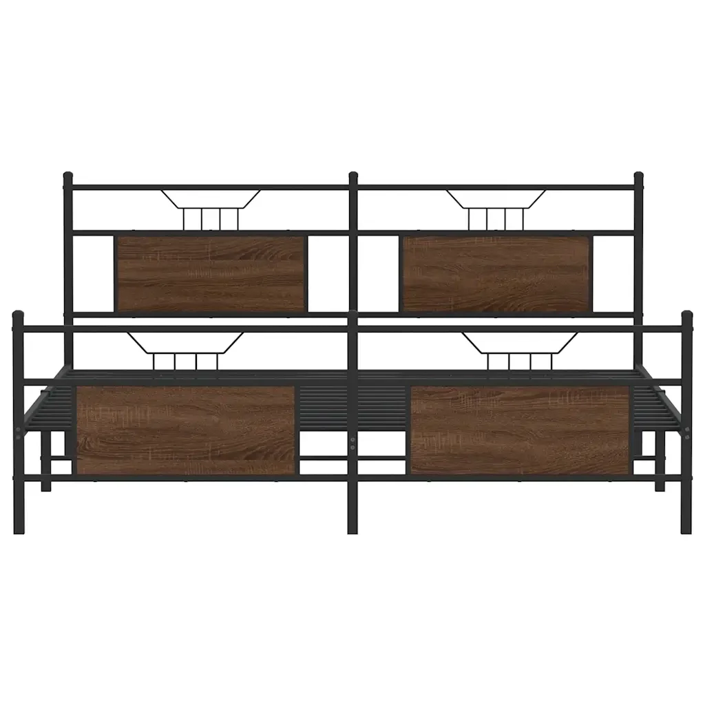 Letto matrimoniale | Letto per adulti | Giroletto senza Materaso in Metallo Rovere Marrone 183x213 cm - Image 6